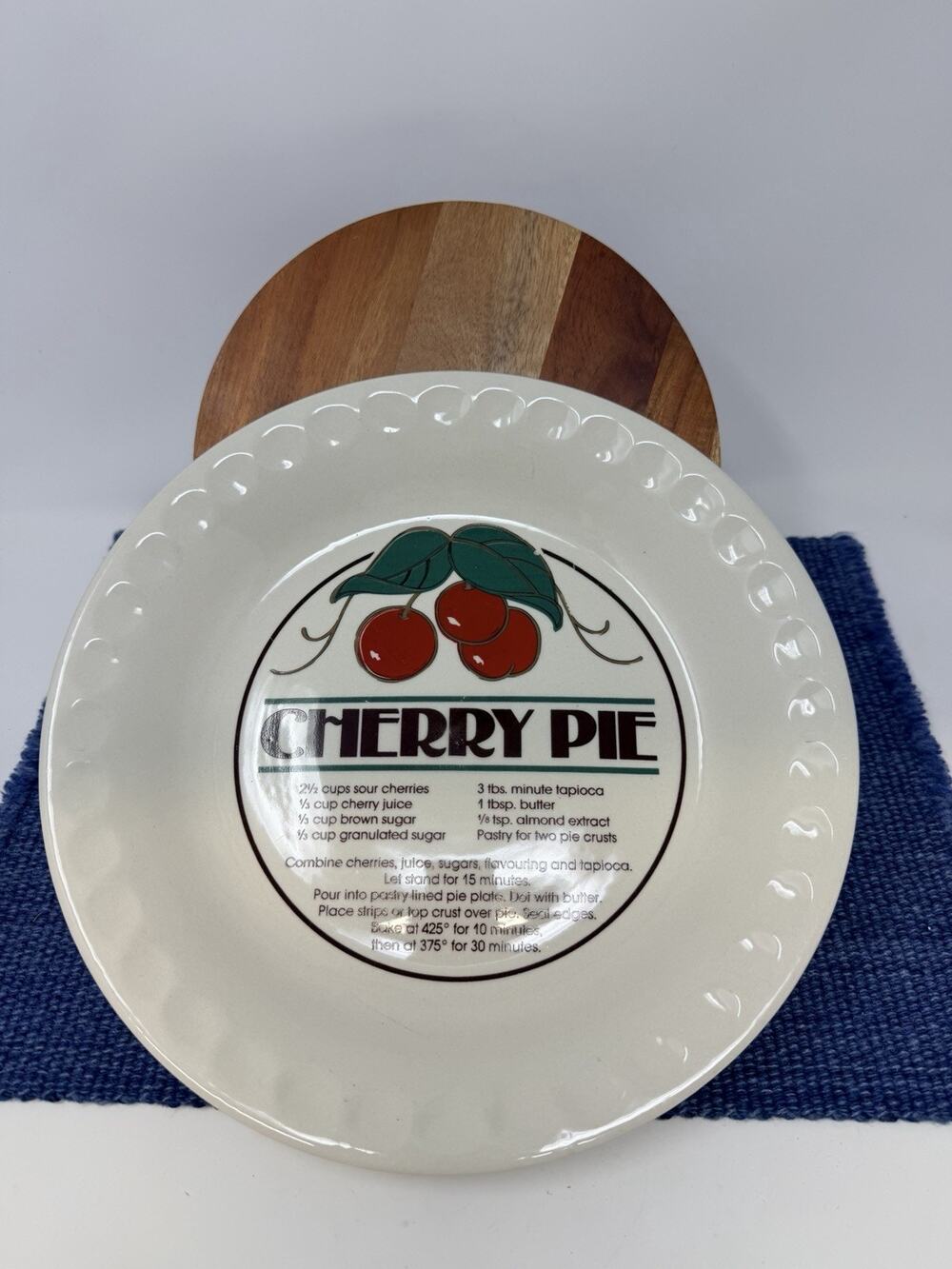 80's Vintage Cherry Pie Recipe Pie Dish/Plate 10" Round